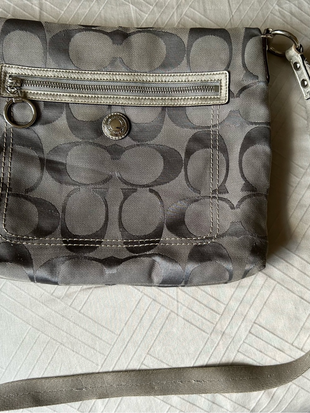 Coach Women's Silver Cross Body Bag with Purple Interior